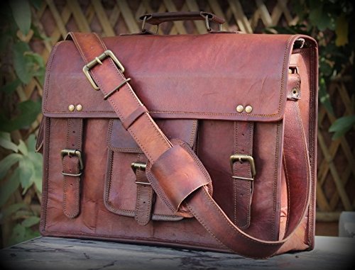 Handmadecraft 17 Inch Vintage Look Leather Laptop Messenger Briefcase Satchel Bag