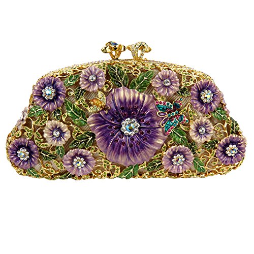 Gold Plated Purple floral Clutch with Swarovski Crystals