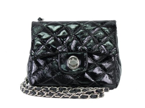 Small Fold Over Black Quilted Shining Crossbody Chain Strap By Handbags for All