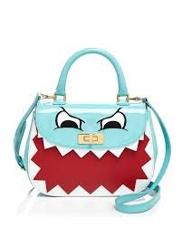 Moschino Cheap and Chic Patent Dino Face Satchel Turquoise Red Leather Bag