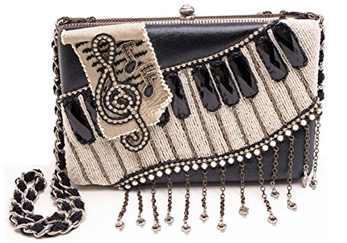 Mary Frances Ebony & Ivory Beaded Sequin Chain Piano Clutch Purse Shoulder Bag