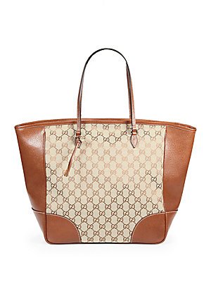 Gucci Brown Bree Original Gg Canvas Leather Tote Handbag New