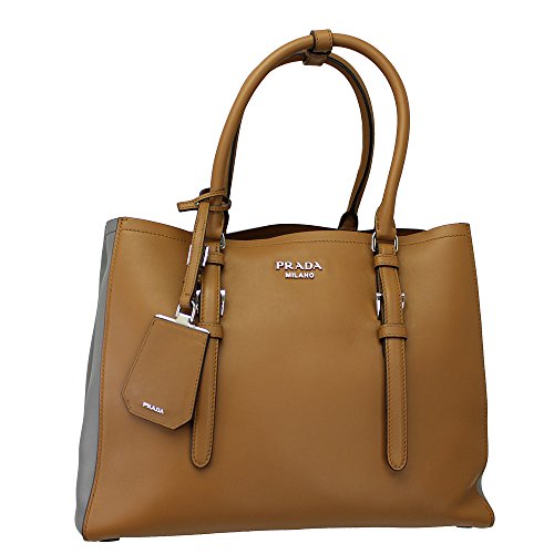 Prada Women’s Brown/ Gray Leather Tote Bag W/strap Bn2848