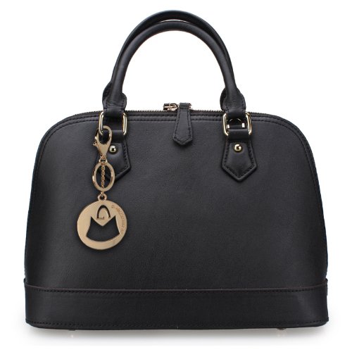 MG Collection CIEL Black Genuine Leather Clam Shell Bag Style Office Tote Purse