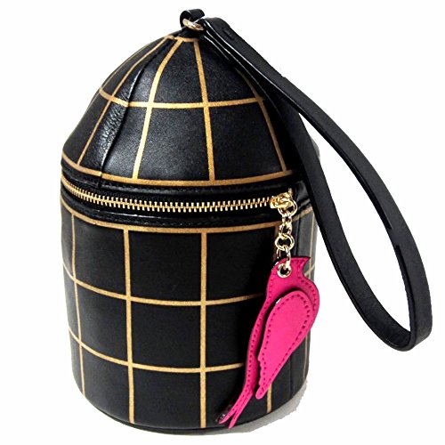 Kate Spade 2015 Black Leather Birdcage Wristlet Evening Handbag Party Clutch Purse Holiday Gift