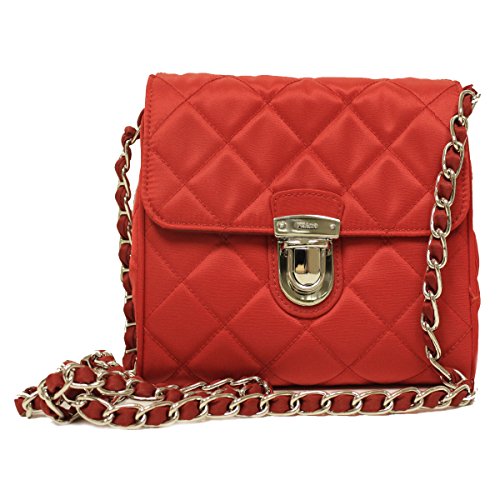 Prada BP0623 Rosso Red Tessuto Impuntu Pattina Nylon and Leather Chain Crossbody Bag