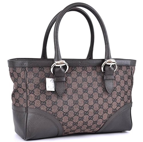 Gucci Buckle Brown Canvas and Leather Monogram GG Logo Tote Bag