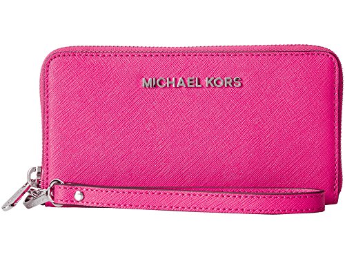 Michael Kors Jet Set Large Multifunction Phone Case with Wristlet in Raspberry Silver
