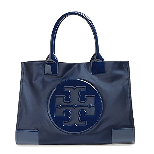Tory Burch Ella Nylon Tote Handbag Large Logo in Dark Blue