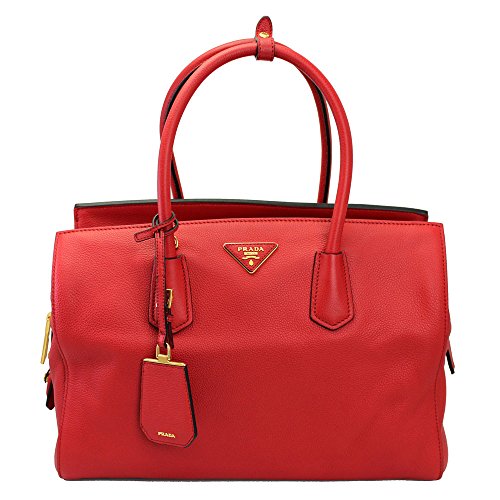 Prada Women’s Red Soft Leather Tote Bag W/strap Bn2767