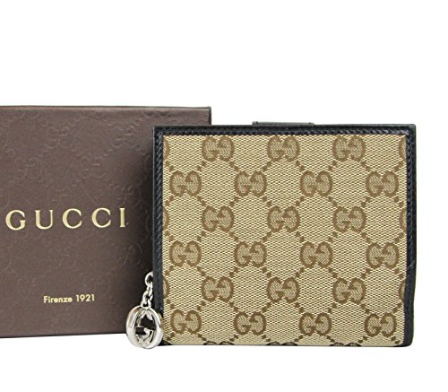 Gucci Beige Canvas Leather Wallet GG Charm Coin Purse 233022 9769