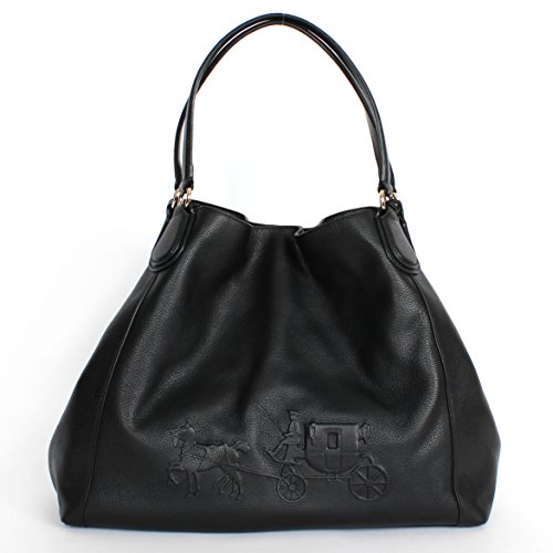 Coach 33727 Embossed Leather Horse & Carriage Large Edie Shoulder Bag Black
