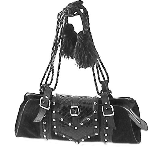 Black Cowhide Tassel Shoulder Handbag