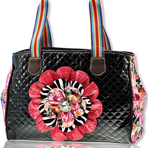 Black Quilted Flower Concho Designer Inspired Handbag Tote Purse D3