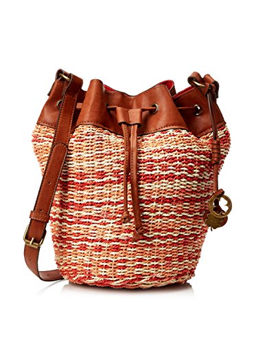 Lucky Brand Kenya Woven Straw Drawstring Bucket Bag (Hibiscus)