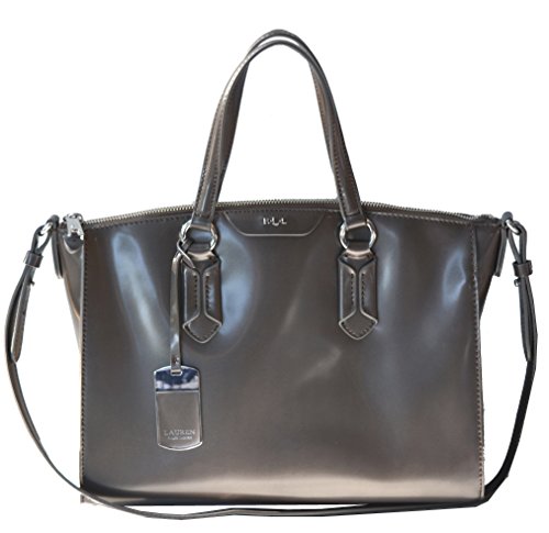 LAUREN Ralph Lauren Winford SP Convertable Satchel Handbag Purse Metal Grey