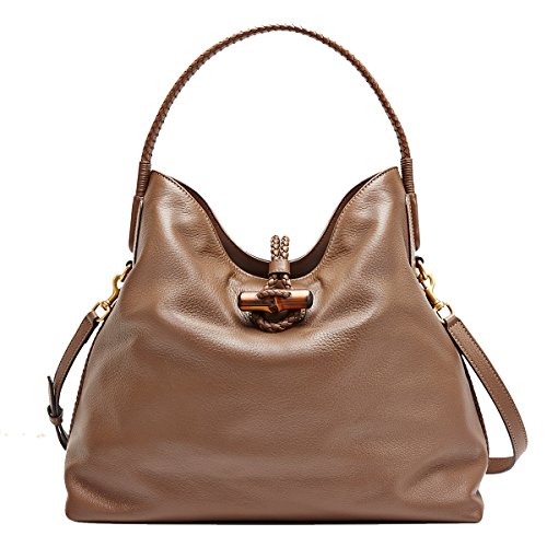 Gucci Hip Bamboo Brown Deer Leather Braided Handle Hobo Bag with Shoulder Strap