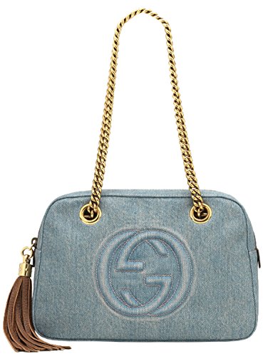 Gucci GG Soho Blue Denim Chain Tassel Shoulder Bag