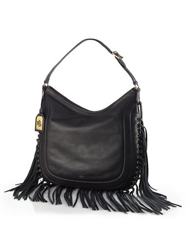 Lauren Ralph Lauren Leather Fleetwood Hobo Black Handbag New