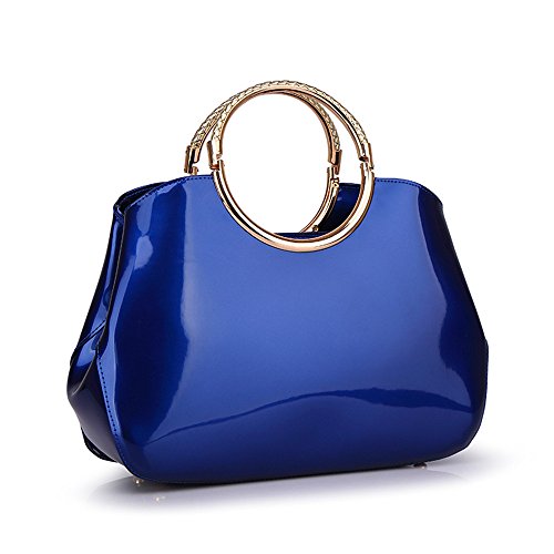Sweet Lady Style High-grade Pure Bright Color Patent Leather Top Handle Purse Evening Handbag for Women