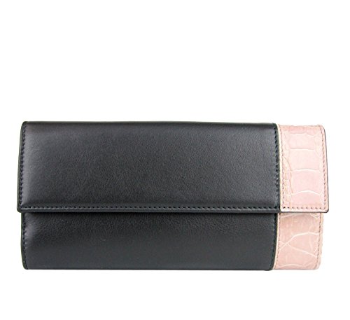 Gucci Black and Pink Leather Wallet Ostrich Claw Continental Clutch 338186 1092