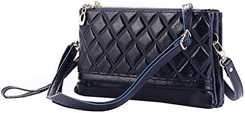 Heshe® New Fashion Women Soft Leather Ling Plaid Pattern Shoulder Bag Handbag Cross Body Casual Simple Style Mini Satchel Double Zippered Wristlet Clutch