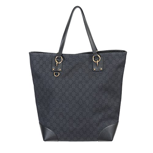 Gucci Women’s Black Canvas Leather Trimmed Guccissima Print Tote Shoulder Bag