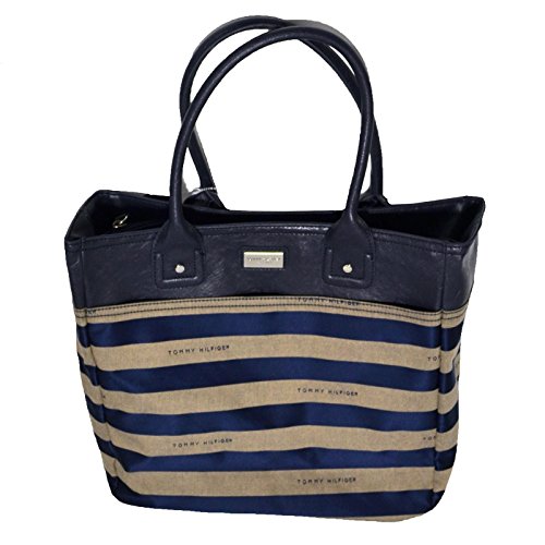 Tommy Hilfiger Large Handbag Navy and Taupe Striped Purse