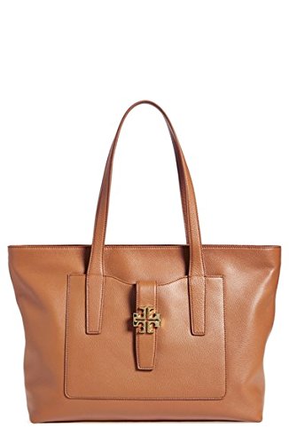 Tory Burch Plaque Tote Brown Leather Handbag Bag New