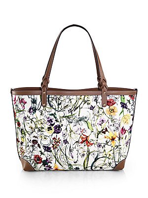 Gucci Canvas Medium Infinity Flora Craft Tote Handbag Multi Flower Brown Trim New