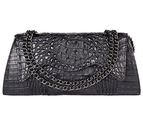 GAVADI Crocodile Leather Ladies Shoulder Bag Handbag Evening Party Bag Black G017BL