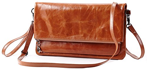 Heshe® New Fashion Waxy Cow Leather Vintage Flap Shoulder Bag Handbag Cross Body Messenger Envelope Bag Casual Simple Style Mini Satchel Wristlet Clutch