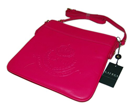 Ralph Lauren Womens Equestrian Polo Leather Slim Shoulder Bag Handbag Tote Pink