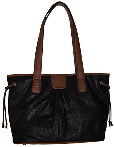 Tignanello Women’s Pebble Leather Item Tote Handbag, Black/Cognac