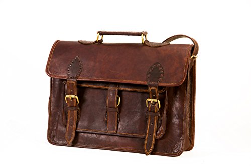 Handolederco 15″ Vintage Leather Messenger Soft Leather Briefcase Satchel Leather Laptop Messenger Bag for Men and Women
