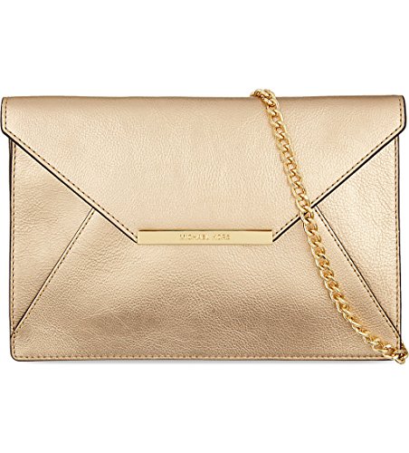 Michael Kors Lana Pale Gold Envelope Clutch Leather