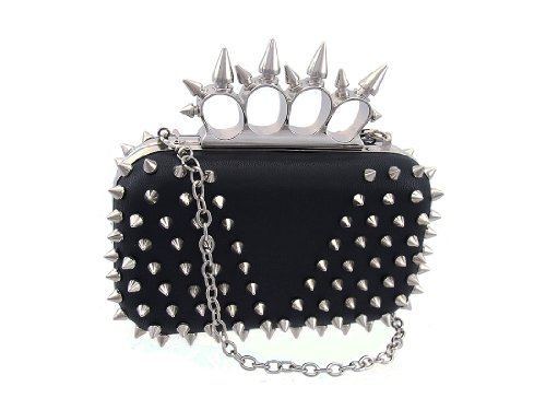 Black and Chrome Spiked Knuckle Duster Clutch Purse