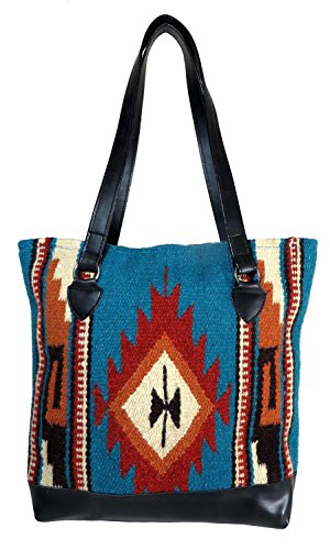 Large Eco Friendly Tote Bag, Native American Styles on Hand-Woven Wool