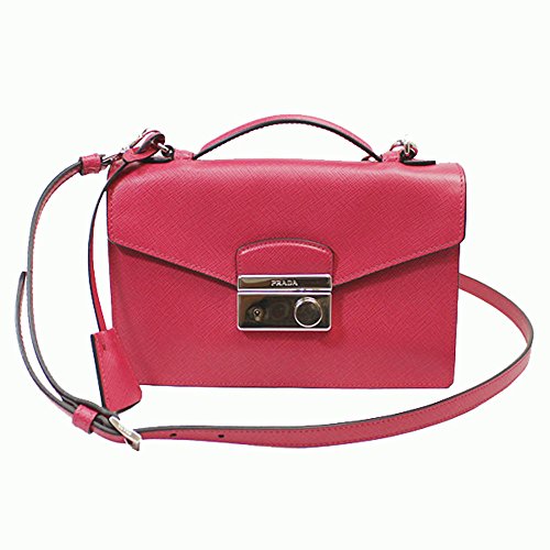 PRADA Women’s Saffiano Leather Clutch Bag W/Strap Pink Bt0960 Peonia