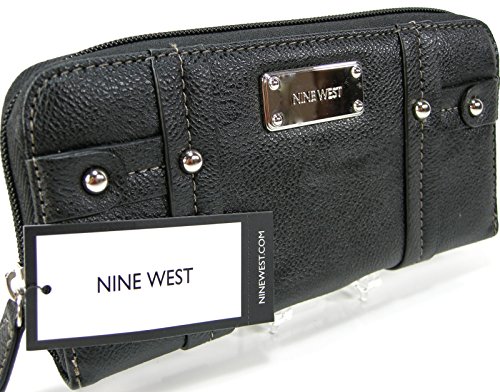 New Nine West Large Zip Around Wallet Purse Hand Bag Black Joannie Slg Clutch