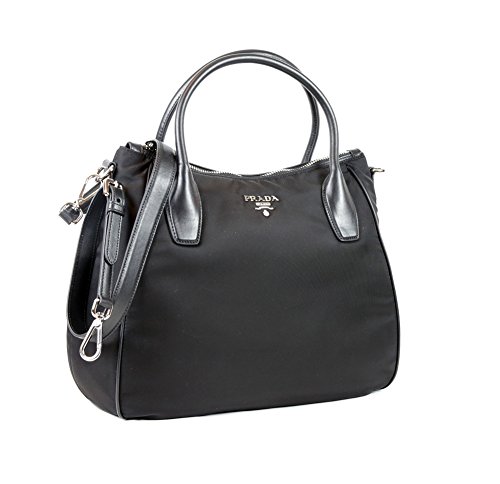 Prada Tessuto Nylon Leather Trim Shoulder Bag in Black