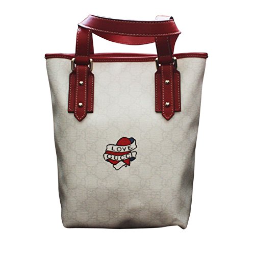 Gucci White Canvas Tote Bucket Bag Love Gucci Heart Tattoo Small Handbag