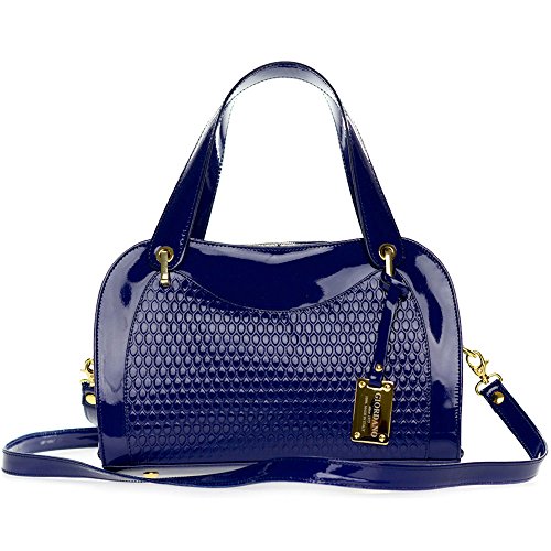 Giordano Italian Made Blue Patent Embossed Leather Satchel Handbag