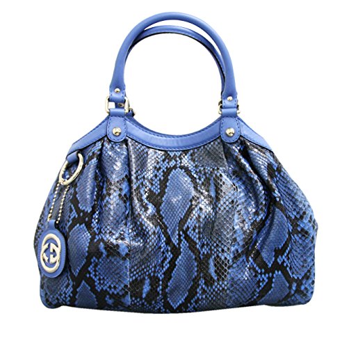 Gucci Blue Sukey Python Medium Tote Handbag
