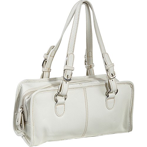 AmeriLeather Classy Belt Stitched Leather Satchel (Off White)