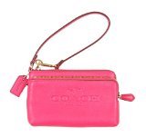 Coach Pebbled Leather Double L Zipper Wristlet in Ruby Pink