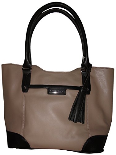 Tignanello Purse Handbag Classic Prep Leather Shopper Mushroom/Black