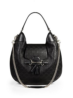 Gucci Emily Guccissima Leather Hobo Handbag 322226 Black Bag