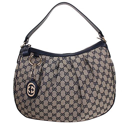 Gucci Sukey Hobo Gucci GG Logo Monogram Navy Leather Hobo Shoulder Bag