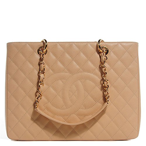 $4000 Chanel Jumbo Classic Shopping Tote Handbag / Beige / Caviar / Gold Chain